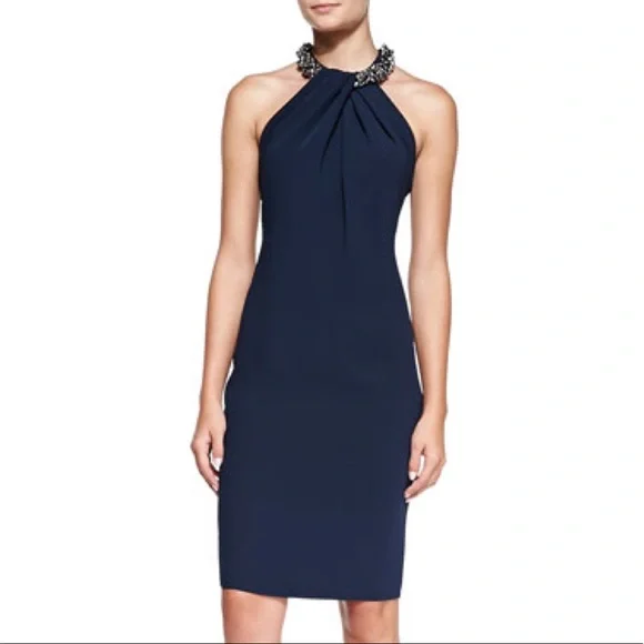 Carmen Marc Valvo Beaded-Neck Toga Dress - Picture 2 of 10